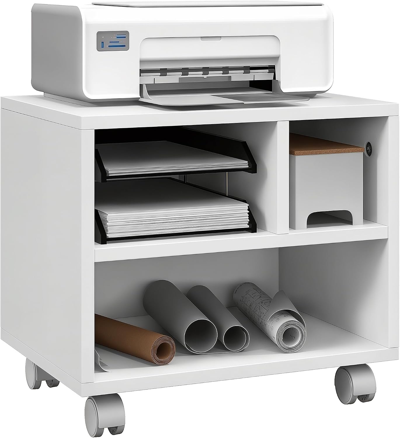 2-Tier Printer Stand with Storage Under Desk Printer Cart White